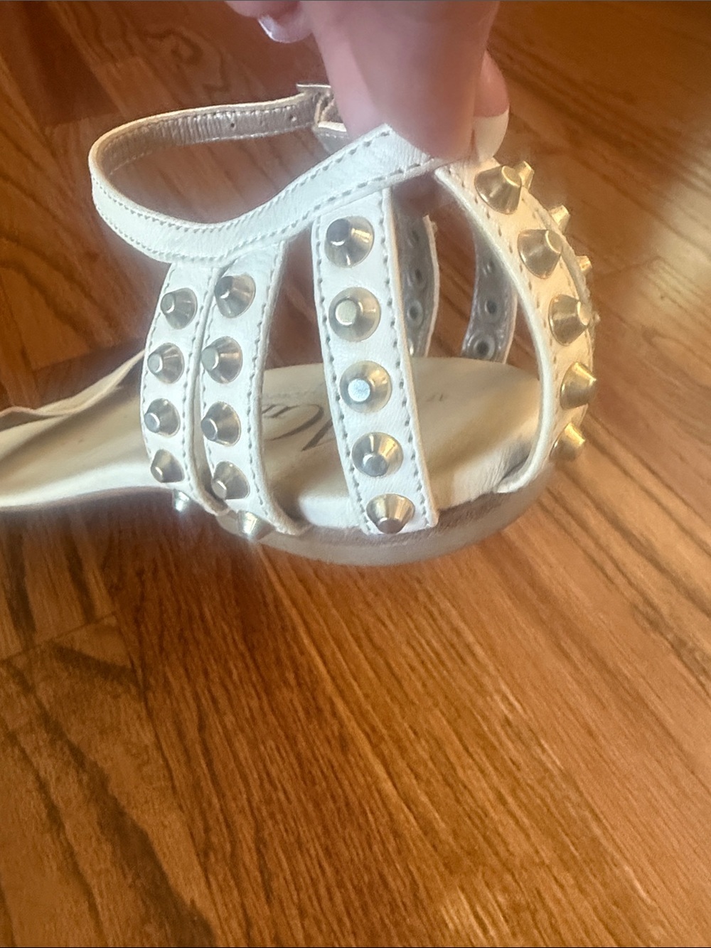 AGL White Leather Studded Ankle-Strap Sandals - Picture 6 of 10
